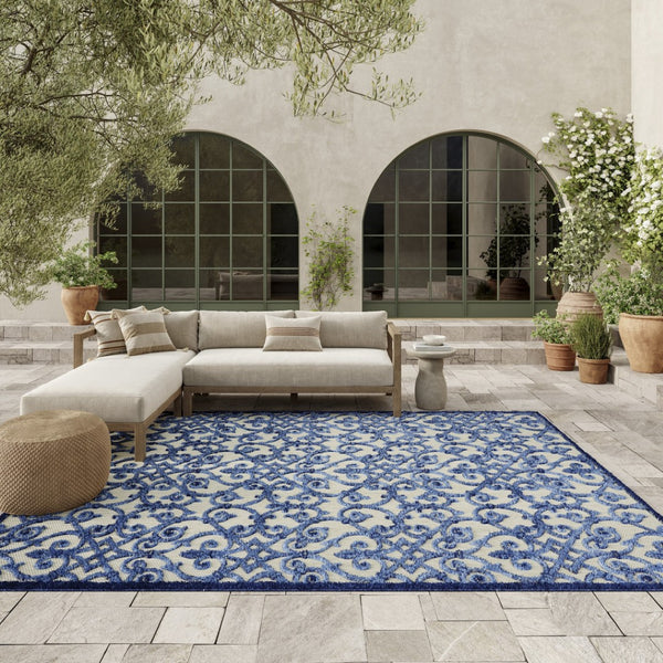 HomeRoots 8' Elegant Ivory and Blue Indoor Outdoor Area Rug with Timeless Floral Design for Any Space 8?x11? 385009