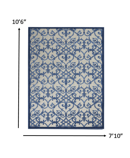 Homeroots 8' X 11' Blue And Gray Floral Indoor Outdoor Area Rug  Polypropylene 385009