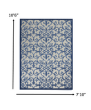 Homeroots 8' X 11' Blue And Gray Floral Indoor Outdoor Area Rug  Polypropylene 385009