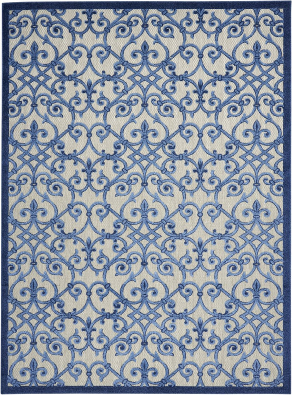 HomeRoots 8' Elegant Ivory and Blue Indoor Outdoor Area Rug with Timeless Floral Design for Any Space 8?x11? 385009