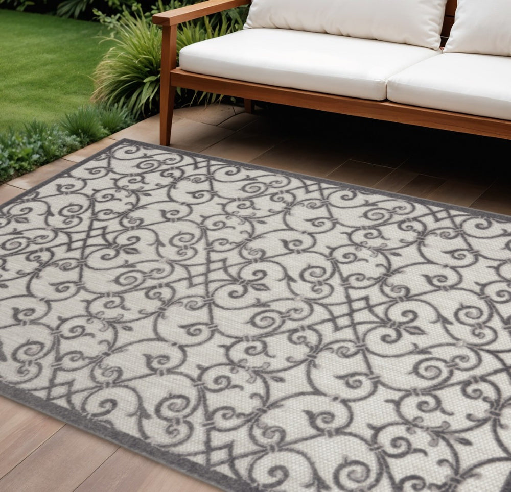 HomeRoots 8' Elegant Ivory and Blue Indoor Outdoor Area Rug with Timeless Floral Design for Any Space 8?x11? 385016