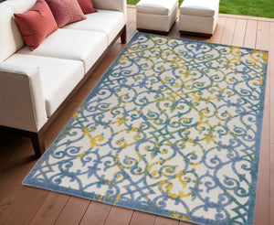 Homeroots 4' X 6' Ivory And Blue Indoor-outdoor Area Rug – Versatile, Durable, And Stylish For Any Space! 4?X6? Polypropylene 385017