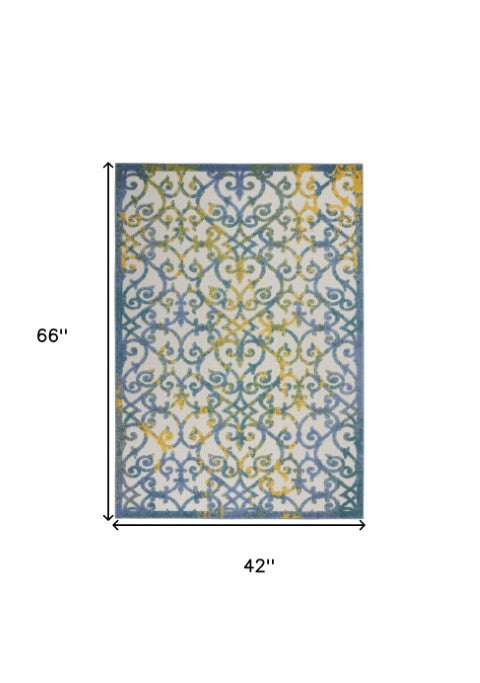 Homeroots 4' X 6' Ivory And Blue Indoor-outdoor Area Rug – Versatile, Durable, And Stylish For Any Space! 4?X6? Polypropylene 385017