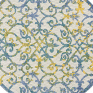 HomeRoots 5' Ivory and Blue Round Area Rug - Durable, Water-Resistant Design for Indoor and Outdoor Elegance 5? 385020