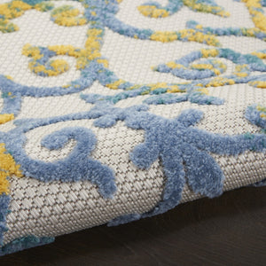 HomeRoots 5' Ivory and Blue Round Area Rug - Durable, Water-Resistant Design for Indoor and Outdoor Elegance 5? 385020