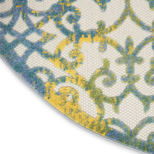 HomeRoots 5' Ivory and Blue Round Area Rug - Durable, Water-Resistant Design for Indoor and Outdoor Elegance 5? 385020
