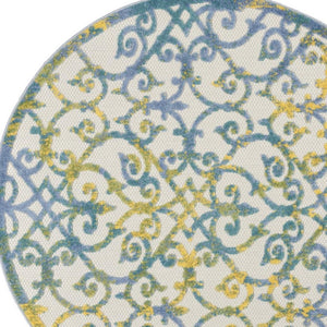 HomeRoots 5' Ivory and Blue Round Area Rug - Durable, Water-Resistant Design for Indoor and Outdoor Elegance 5? 385020