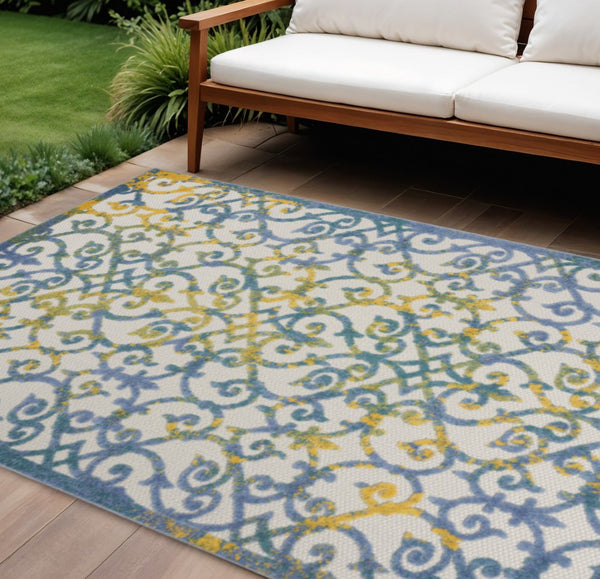 HomeRoots 6' Blue and Gray Area Rug – Stylish Indoor Outdoor Design, Durable, Low-Maintenance, Versatile Use 6?x9? 385021