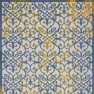 HomeRoots 5' Elegant Ivory and Blue Round Indoor-Outdoor Area Rug with Timeless Floral Design and Durability 7?x10? 385022