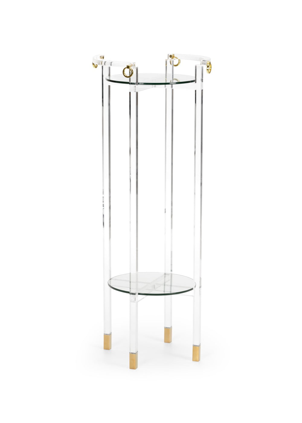 Chelsea House Milton Acrylic Pedestal By Claire Bell — Clear Tempered Glass Shelves With Polished Brass Rings, 46" H 385023