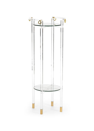 Chelsea House Milton Acrylic Pedestal By Claire Bell — Clear Tempered Glass Shelves With Polished Brass Rings, 46" H 385023