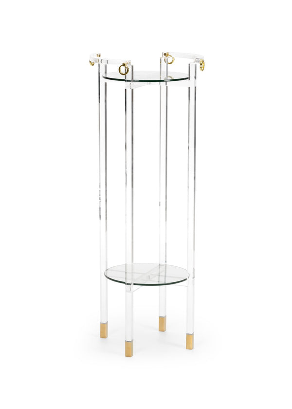 Chelsea House Milton Acrylic Pedestal By Claire Bell — Clear Tempered Glass Shelves With Polished Brass Rings, 46" H 385023
