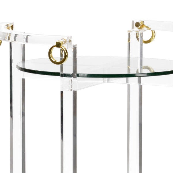 Chelsea House Milton Acrylic Pedestal By Claire Bell — Clear Tempered Glass Shelves With Polished Brass Rings, 46" H 385023