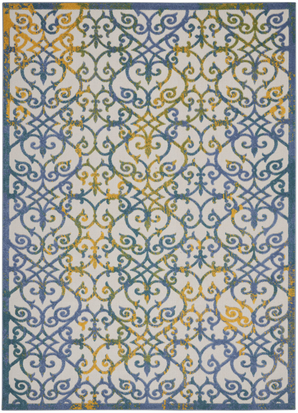Homeroots 8' X 11' Ivory And Blue Floral Indoor Outdoor Area Rug  Polypropylene 385023