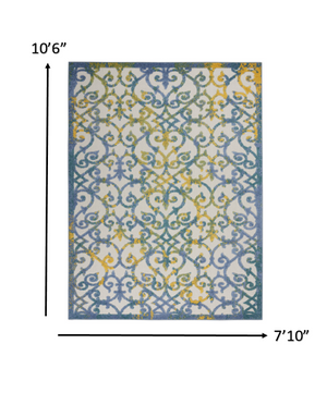 Homeroots 8' X 11' Ivory And Blue Floral Indoor Outdoor Area Rug  Polypropylene 385023