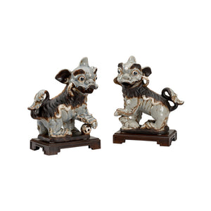 Chelsea House Chinese Chinese Dogs Blue Guardian Figurines By Bradshaw Orrell - 12.5" Crackle-Glazed Ceramic, Antiqued Blue-Gray Finish 385024