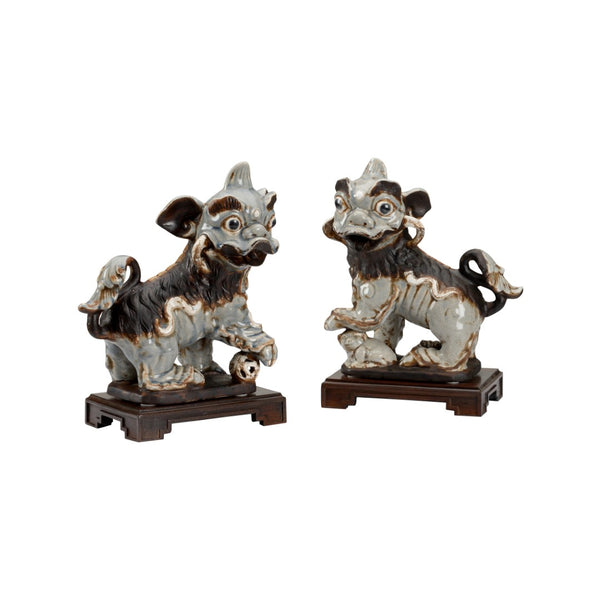 Chelsea House Chinese Chinese Dogs Blue Guardian Figurines By Bradshaw Orrell - 12.5" Crackle-Glazed Ceramic, Antiqued Blue-Gray Finish 385024