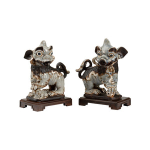 Chelsea House Chinese Chinese Dogs Blue Guardian Figurines By Bradshaw Orrell - 12.5" Crackle-Glazed Ceramic, Antiqued Blue-Gray Finish 385024