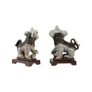 Chelsea House Chinese Chinese Dogs Blue Guardian Figurines By Bradshaw Orrell - 12.5" Crackle-Glazed Ceramic, Antiqued Blue-Gray Finish 385024