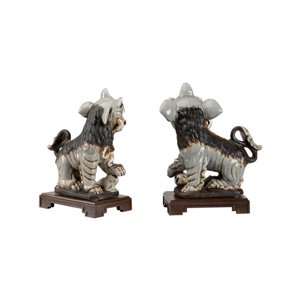 Chelsea House Chinese Chinese Dogs Blue Guardian Figurines By Bradshaw Orrell - 12.5" Crackle-Glazed Ceramic, Antiqued Blue-Gray Finish 385024