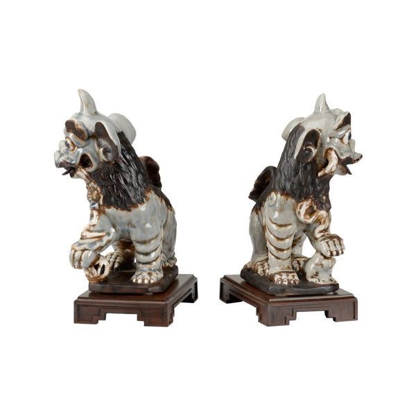 Chelsea House Chinese Chinese Dogs Blue Guardian Figurines By Bradshaw Orrell - 12.5" Crackle-Glazed Ceramic, Antiqued Blue-Gray Finish 385024