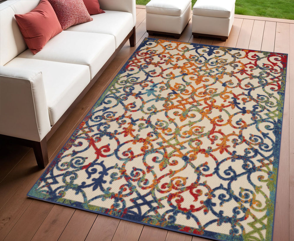 Homeroots 4' X 6' Ivory And Blue Indoor Outdoor Area Rug - Durable, Stylish, Versatile Accent For Any Space 4' X 6' Polypropylene 385029