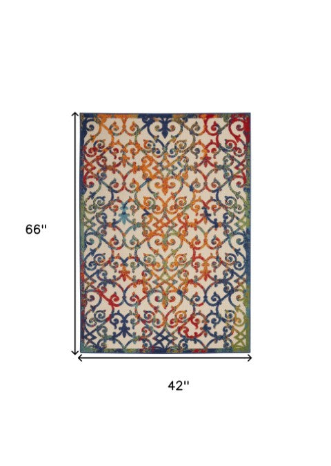 Homeroots 4' X 6' Ivory And Blue Indoor Outdoor Area Rug - Durable, Stylish, Versatile Accent For Any Space 4' X 6' Polypropylene 385029