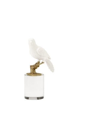 Chelsea House Parrot Matte White Ceramic Figurine On Crystal Base With Antique Brass Accents For Elegant DéCor 385030