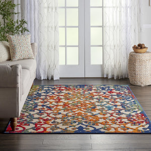 HomeRoots 5' Elegant Ivory and Blue Floral Area Rug for Indoor and Outdoor Spaces - Durable & Stylish Design 5' x 8' 385031