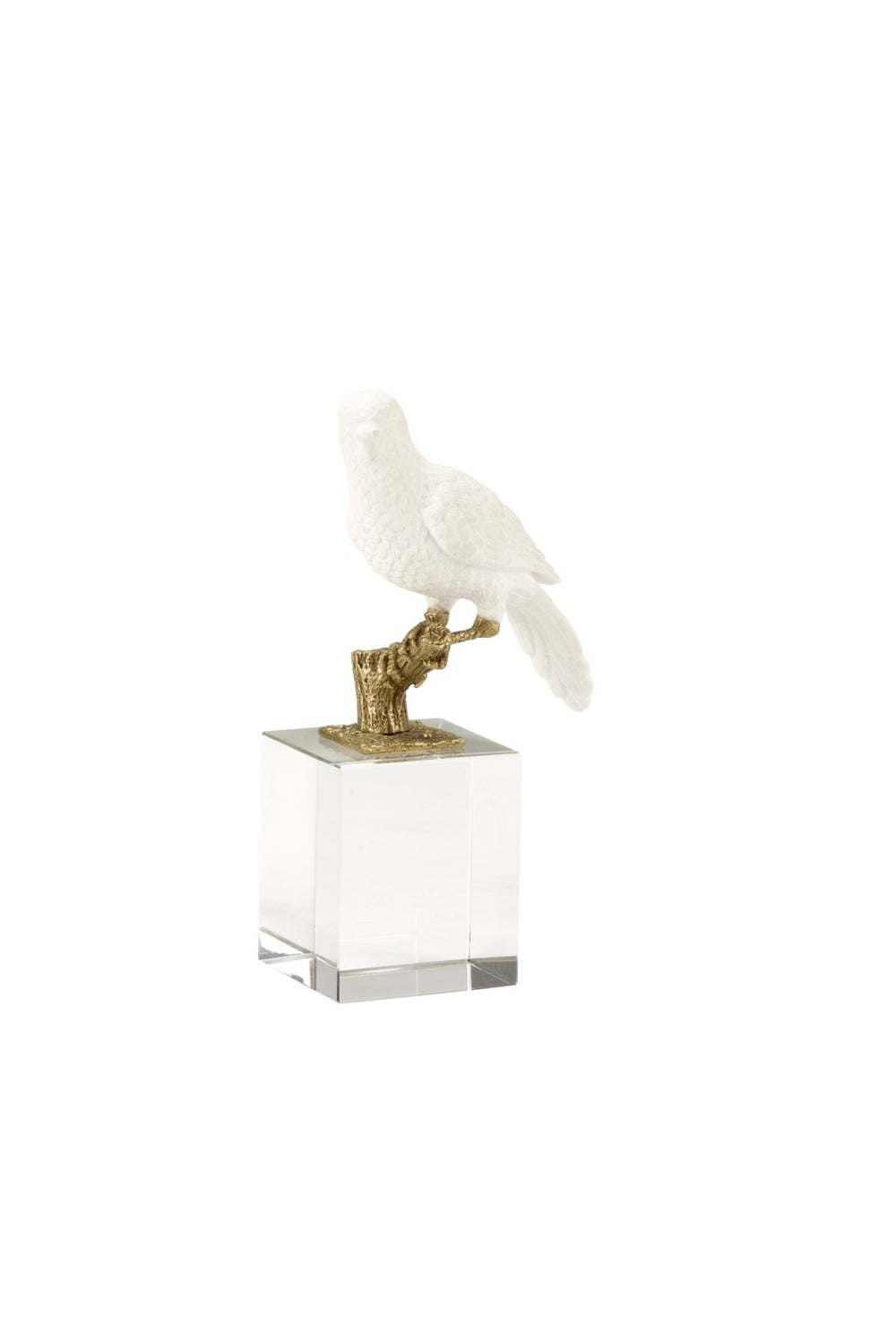 Chelsea House Parrot Matte White Ceramic Figurine On Faceted Crystal Base With Antique Brass Accents — 9" Compact DéCor 385032
