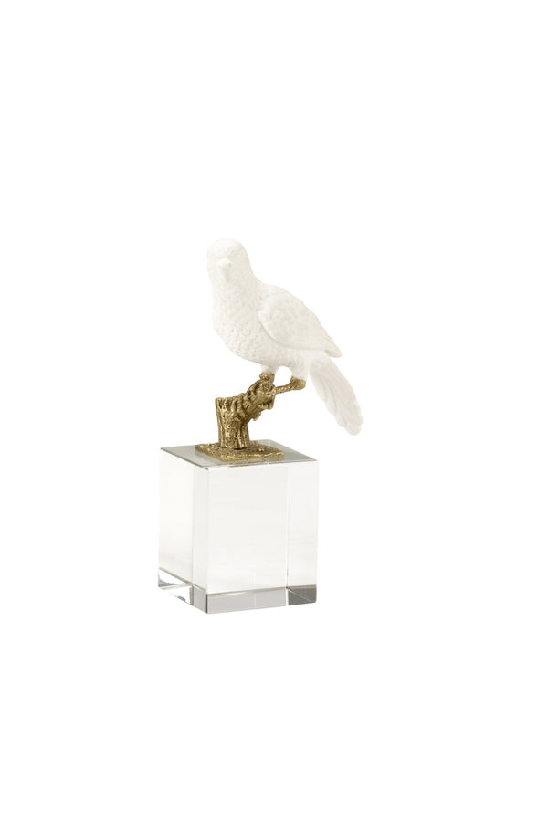 Chelsea House Parrot Matte White Ceramic Figurine On Faceted Crystal Base With Antique Brass Accents — 9" Compact DéCor 385032