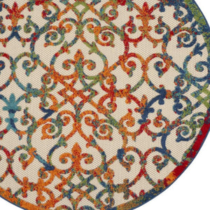 HomeRoots 5' Elegant Ivory and Blue Floral Area Rug for Indoor and Outdoor Spaces - Durable & Stylish Design 5' Round 385032