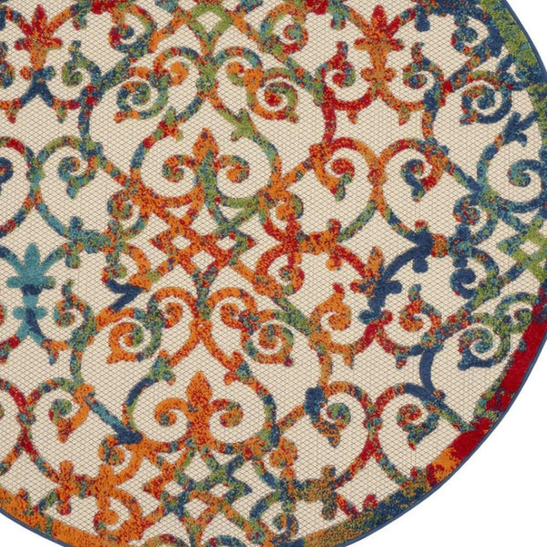 HomeRoots 5' Elegant Ivory and Blue Floral Area Rug for Indoor and Outdoor Spaces - Durable & Stylish Design 5' Round 385032