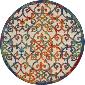 HomeRoots 5' Elegant Ivory and Blue Floral Area Rug for Indoor and Outdoor Spaces - Durable & Stylish Design 5' Round 385032