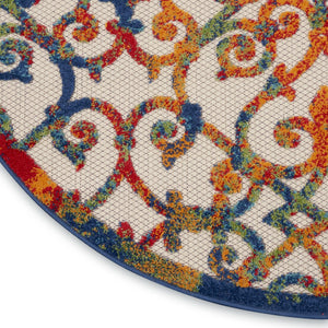 HomeRoots 5' Elegant Ivory and Blue Floral Area Rug for Indoor and Outdoor Spaces - Durable & Stylish Design 5' Round 385032