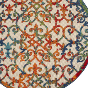 HomeRoots 5' Elegant Ivory and Blue Floral Area Rug for Indoor and Outdoor Spaces - Durable & Stylish Design 5' Round 385032