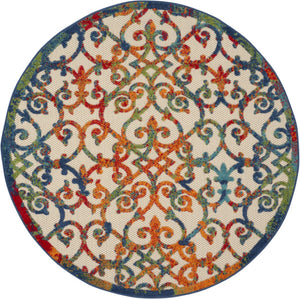 HomeRoots 5' Elegant Ivory and Blue Floral Area Rug for Indoor and Outdoor Spaces - Durable & Stylish Design 5' Round 385032