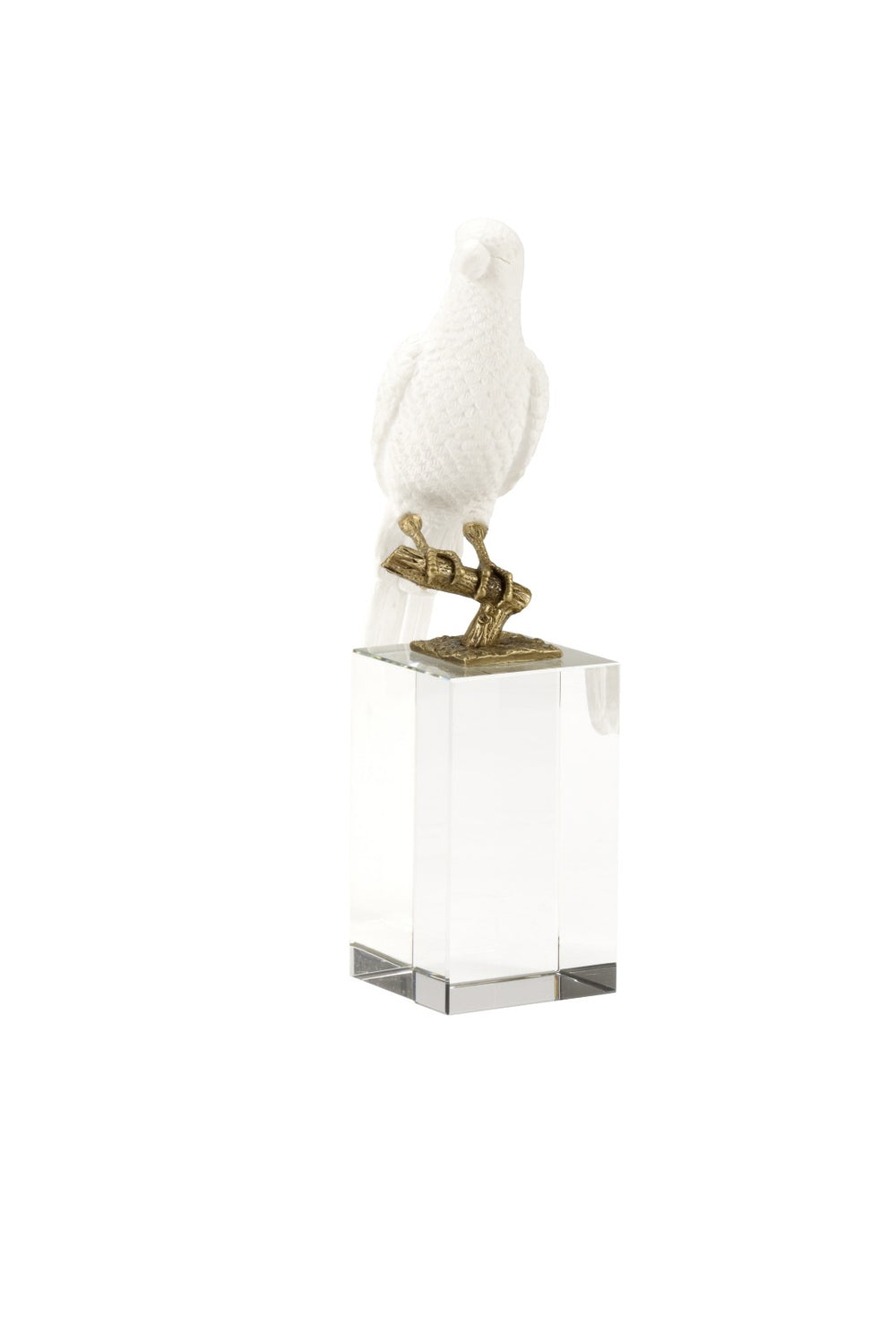 Chelsea House Parrot Matte White Ceramic Figurine On Clear Crystal Base With Antique Brass Accents, 10" Tall 385033