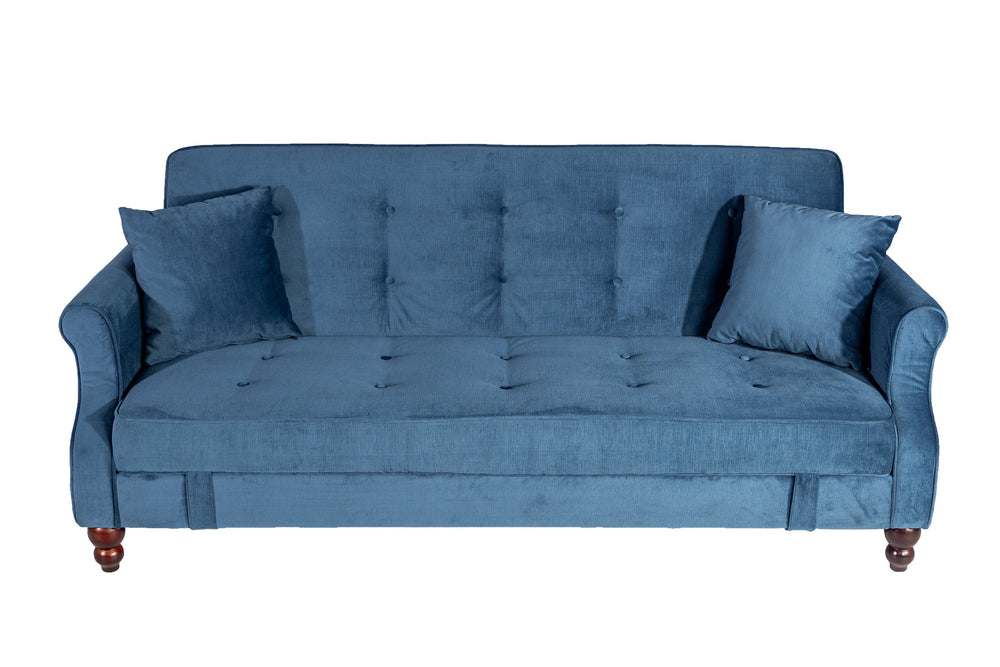 English Elm Adjustable Sofa Bed with Hidden Under-Seat Storage, Button-Tufted Comfort & Rolled Arm Elegance Blue 72 L x 43 W x 13 H B089P240494