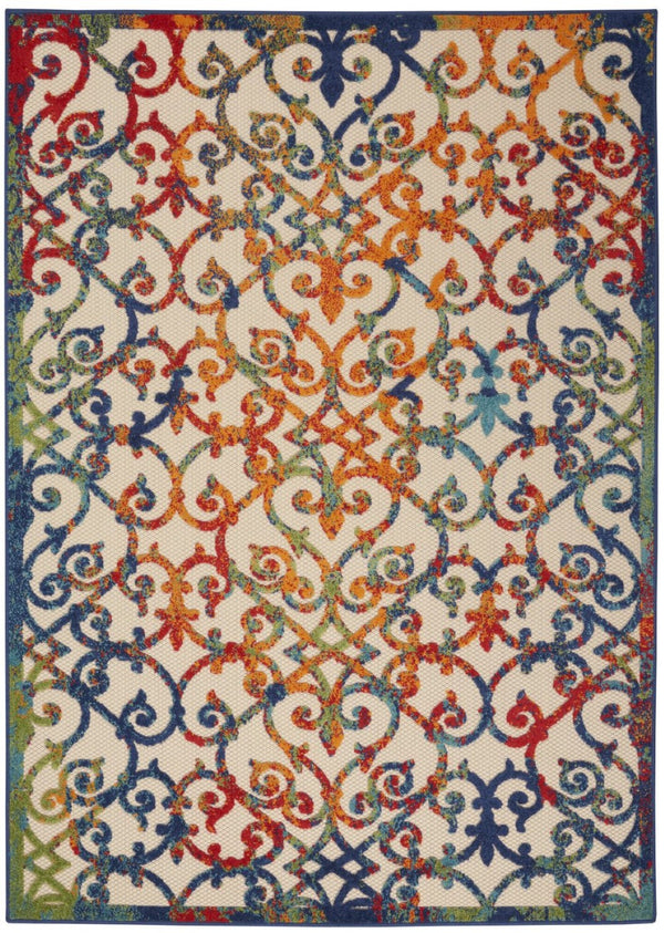 HomeRoots 5' Elegant Ivory and Blue Floral Area Rug for Indoor and Outdoor Spaces - Durable & Stylish Design 7' x 10' 385035