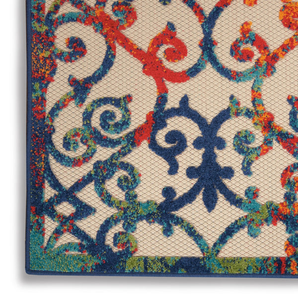 HomeRoots 5' Elegant Ivory and Blue Floral Area Rug for Indoor and Outdoor Spaces - Durable & Stylish Design 7' x 10' 385035