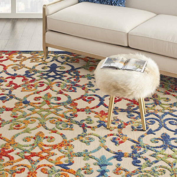 HomeRoots 5' Elegant Ivory and Blue Floral Area Rug for Indoor and Outdoor Spaces - Durable & Stylish Design 7' x 10' 385035