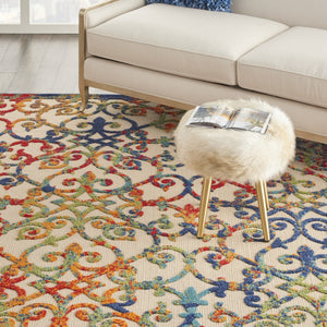 HomeRoots 5' Elegant Ivory and Blue Floral Area Rug for Indoor and Outdoor Spaces - Durable & Stylish Design 8' x 11' 385037