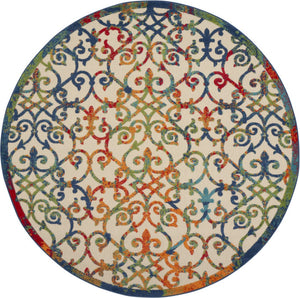 HomeRoots 5' Elegant Ivory and Blue Floral Area Rug for Indoor and Outdoor Spaces - Durable & Stylish Design 8' Round 385039