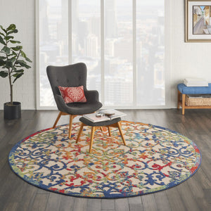 HomeRoots 5' Elegant Ivory and Blue Floral Area Rug for Indoor and Outdoor Spaces - Durable & Stylish Design 8' Round 385039