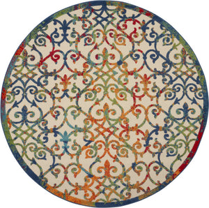 HomeRoots 5' Elegant Ivory and Blue Floral Area Rug for Indoor and Outdoor Spaces - Durable & Stylish Design 8' Round 385039