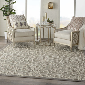 Homeroots 8' X 11' Gray And Ivory Floral Indoor Outdoor Area Rug  Polypropylene 385053