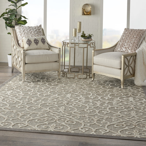 Homeroots 8' X 11' Gray And Ivory Floral Indoor Outdoor Area Rug  Polypropylene 385053