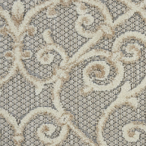 Homeroots 8' X 11' Gray And Ivory Floral Indoor Outdoor Area Rug  Polypropylene 385053