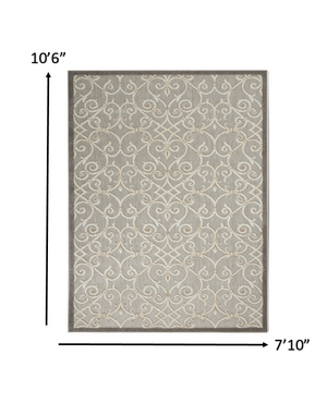 Homeroots 8' X 11' Gray And Ivory Floral Indoor Outdoor Area Rug  Polypropylene 385053